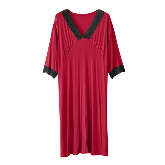 ZKCCNUK Nightgowns for Women Casual and Fashionable Solid Color Large Round Neck Sleepwear Dress L,XL