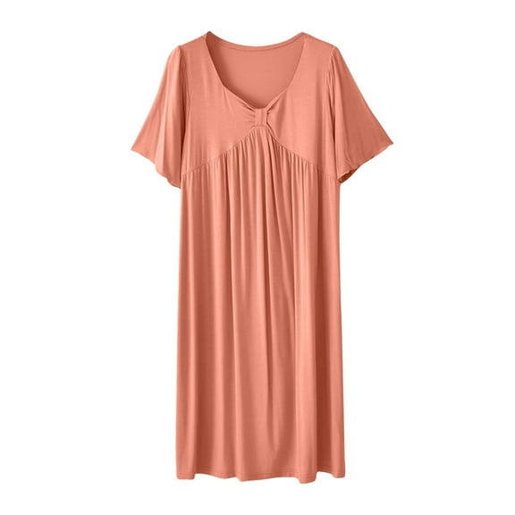 ZKCCNUK Nightgowns for Women Casual and Fashionable Solid Color Large Round Neck Sleepwear Dress L,XL