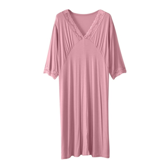 ZKCCNUK Nightgowns for Women Casual and Fashionable Solid Color Large Round Neck Sleepwear Dress L,XL