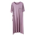 thumbnail image 1 of ZKCCNUK Nightgowns for Women Casual and Fashionable Solid Color Large Round Neck with Pockets Short Sleeved Pajamas Free Size, 1 of 5