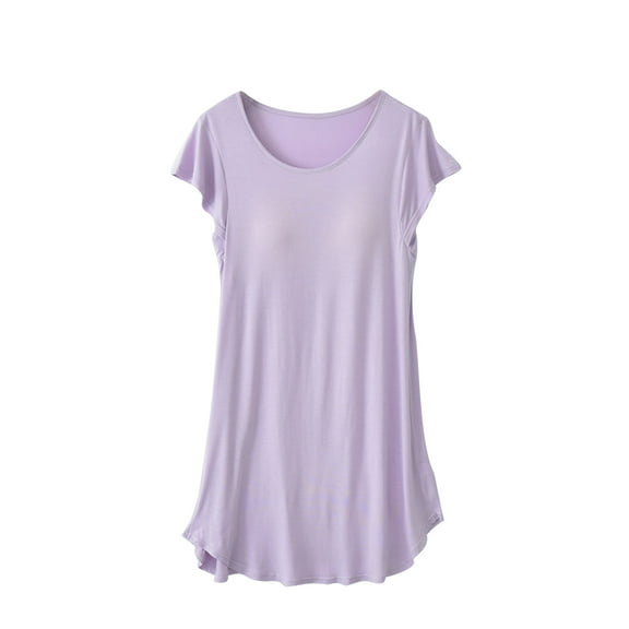 ZKCCNUK Nightgowns for Women Casual and Fashionable Solid Color Round Neck Short Sleeved Sleepwear Dress with Chest Pad L-2XL