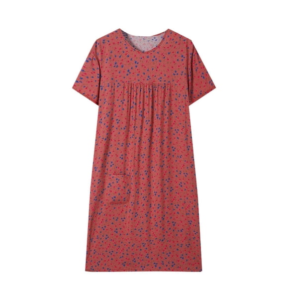 ZKCCNUK Nightgowns for Women Women Print Casual Round-Neck Short Sleeve Sleepshirts Dress XL-3XL