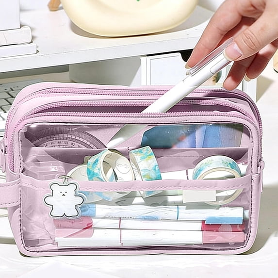 ZKCCNUK Pencil Pouch Large Capacity Pencil Case with Zipper and Clear Window, Pen Case Bag Stationery Organizer with Handle for College, Office, Travel