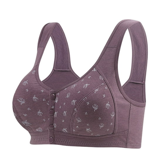 ZKCCNUK Plus Size Bras for Women Sexy Middle-Aged And Elderly Printed Front Buckle Without Steel Ring Underwear Soft Cotton Large Size Underwear Bra Cotton Front Buckle Everyday Bras Size M-3XL
