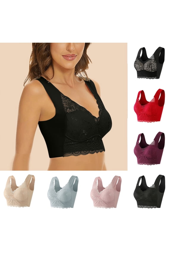 Plus Size Bras for Women 2025 Lace Beauty Back Solid Strap Wrap Bra Full Coverage Bra Everyday Underwear Bras M-5XL