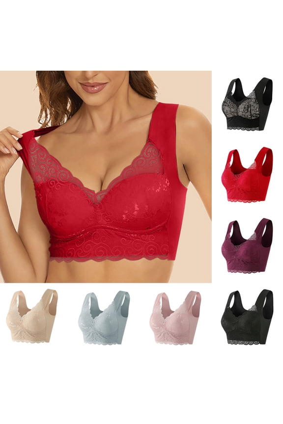 Plus Size Bras for Women 2025 Lace Beauty Back Solid Strap Wrap Bra Full Coverage Bra Everyday Underwear Bras M-5XL