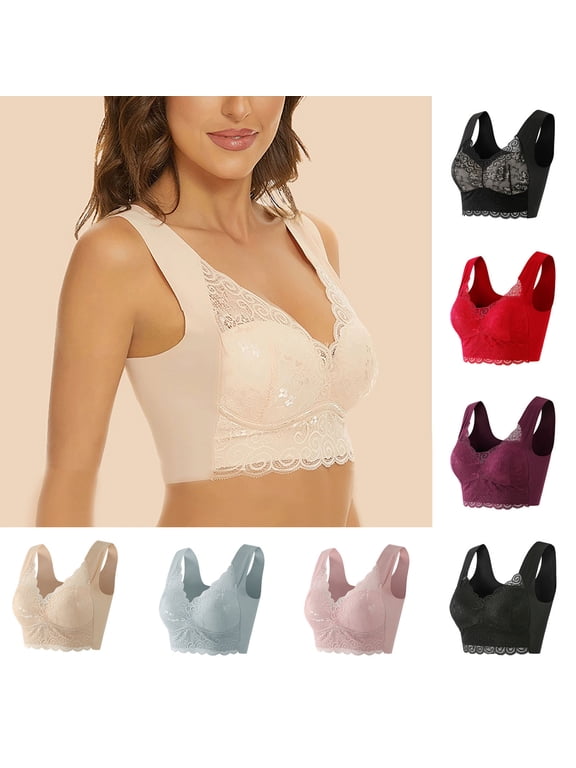 Plus Size Bras for Women Lace Beauty Back Solid Strap Wrap Bra Full Coverage Bra Everyday Underwear Bras M-5XL