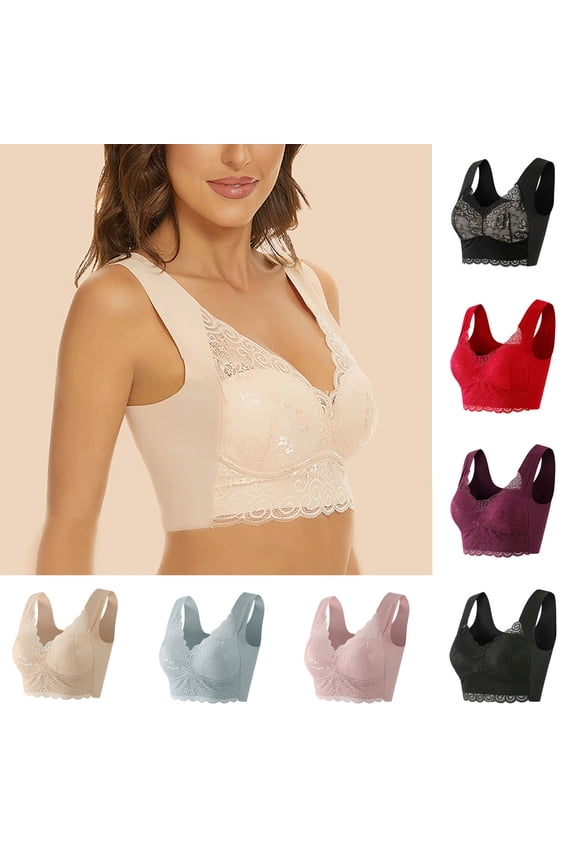 Plus Size Bras for Women 2025 Lace Beauty Back Solid Strap Wrap Bra Full Coverage Bra Everyday Underwear Bras M-5XL
