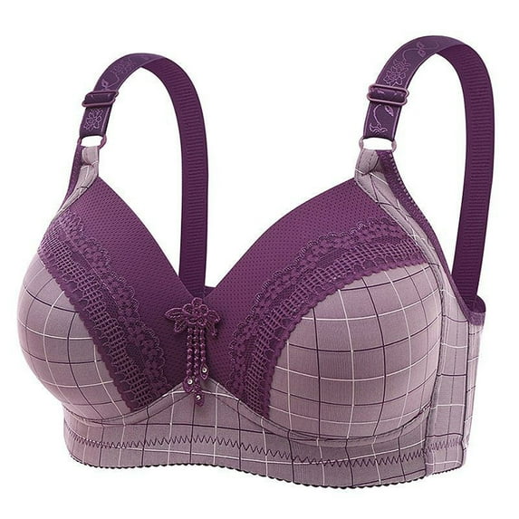 ZKCCNUK Plus Size Bras for Women Lace Stitching Plaid Printing Non-Steel Ring Non-Magnetic Buckle Underwear Bra Everyday Bras Size S-3XL