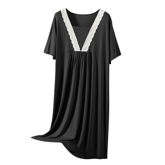 ZKCCNUK Plus Size Nightgowns for Women Casual and Fashionable Solid Color Large Round Neck Sleepwear Dress L-2XL