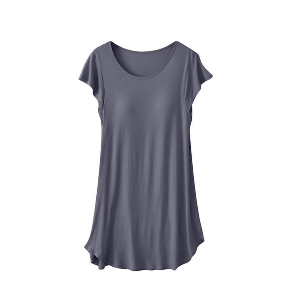 ZKCCNUK Plus Size Nightgowns for Women Casual and Fashionable Solid Color Round Neck Short Sleeved Sleepwear Dress with Chest Pad L-2XL