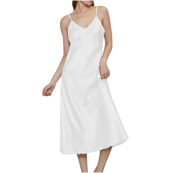 ZKCCNUK Plus Size Nightgowns for Women Medium To Long V-neck Suspender with Soft and Thin Twisted Satin Nightgown S-XL