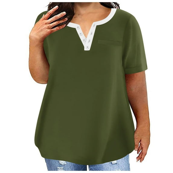 ZKCCNUK Plus Size Tops for Women Cotton V neck T-Shirt Short Sleeve Solid Color Tee Casual Fit Tee Breathable Summer Fashion Tops