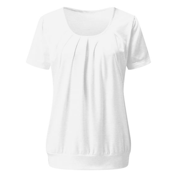 ZKCCNUK Plus Size Tops for Women Fashion Ruched Round Neck Blouse Tees for Solid Color Loose Short Sleeve Tops Summer Classic T-Shirt