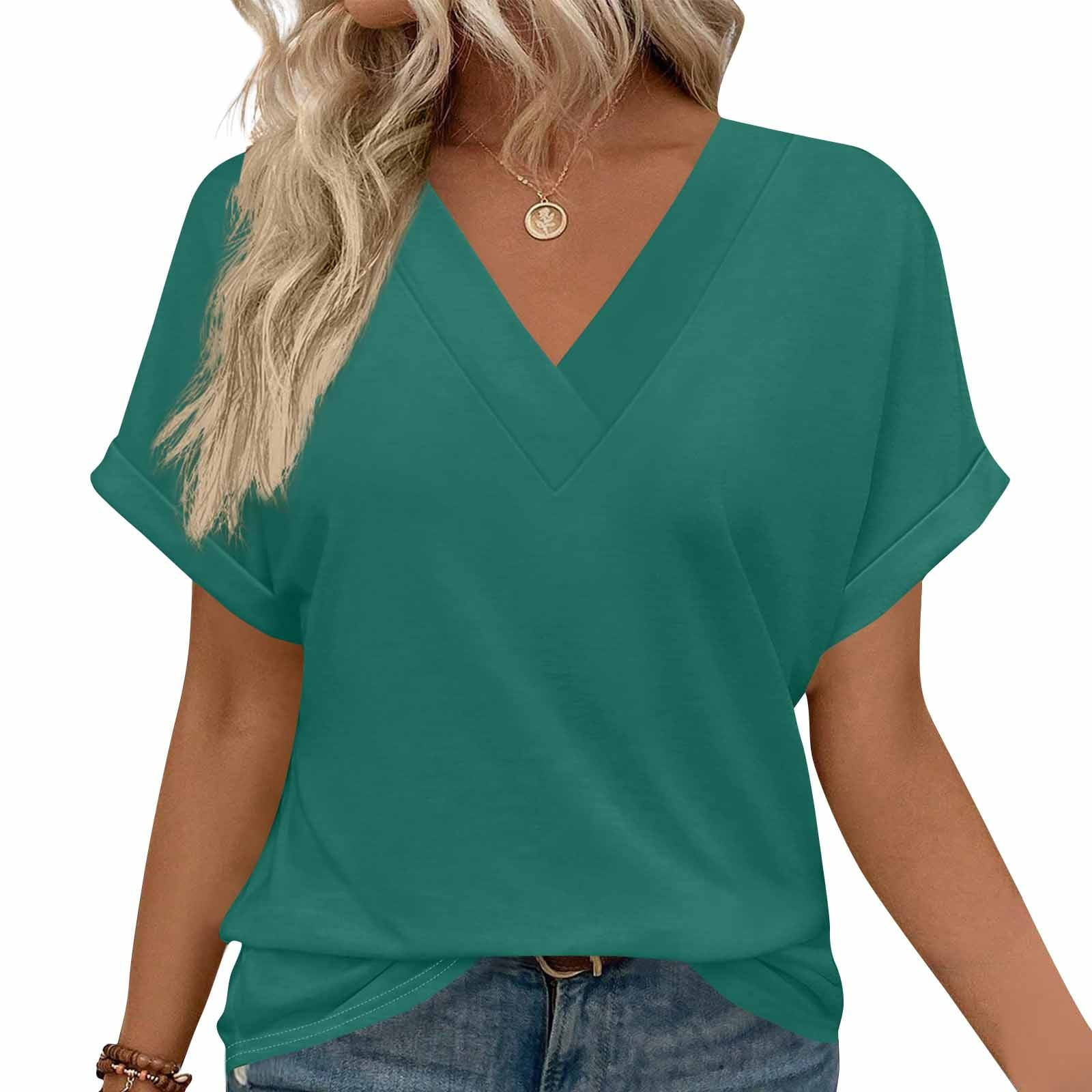 ZKCCNUK Plus Size Tops for Women Short Sleeve V Neck Tops with