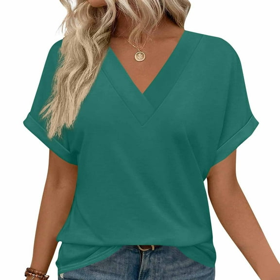 ZKCCNUK Plus Size Tops for Women Short Sleeve V Neck Tops with Side Shirring Loose Fit Shirts