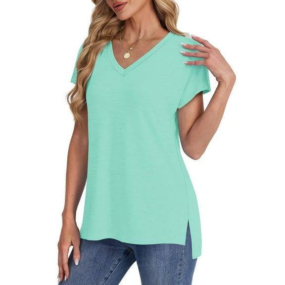 ZKCCNUK Plus Size Tops for Women Summer Tops V Neck T Shirts Short Sleeve Tops Loose Casual Tshirts