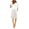 thumbnail image 1 of ZKCCNUK Shorts for Women Half Shorts Pants Summer Elastic Waist Buttons Casual Linen Pockets Pants S-3XL, 1 of 8