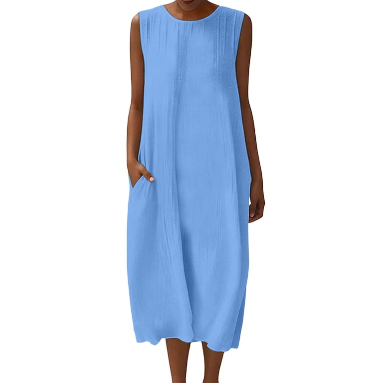 ZKCCNUK Summer Dresses for Women Casual Sleeveless Maxi Dress Beach Vacation Long Sundresses with Pockets