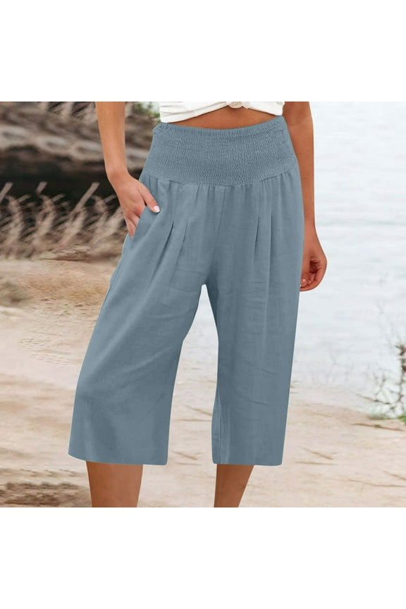 ZKCCNUK Summer Plus Size Capris for Women Plus Size Women's Loose Wide Leg Pants High Waist Straight Pants Casual Pants Trousers for Women