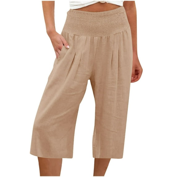 ZKCCNUK Summer Plus Size Capris for Women Loose Wide Leg High Waist Straight Casual Pants