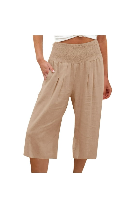 ZKCCNUK Summer Plus Size Capris for Women Loose Wide Leg High Waist Straight Casual Pants