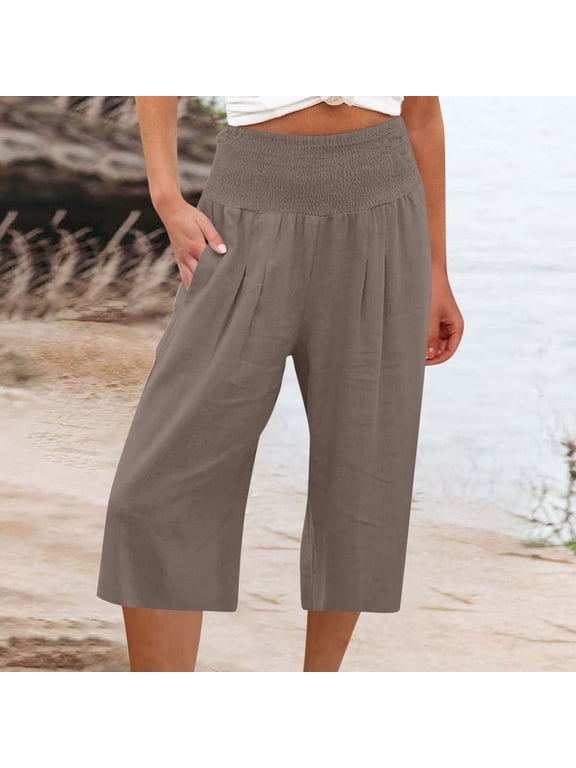ZKCCNUK Summer Plus Size Cargo Capris for Women Loose Wide Leg Pants High Waist Straight Pants Casual Pants Trousers for Women on Clearance