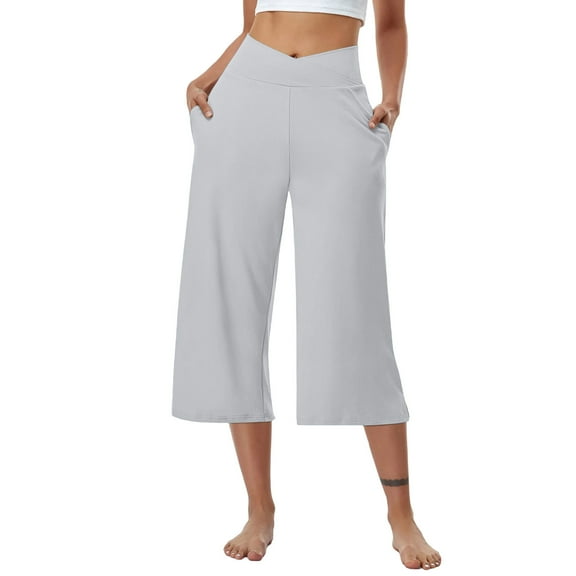 ZKCCNUK Summer Plus Size Capris for Women Casual Loose Soft Solid Color Mid Waist Pants Trousers S-3XL