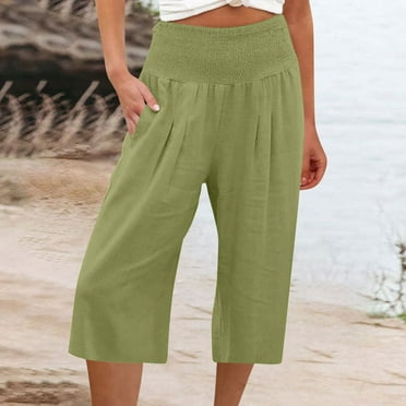 ZKCCNUK Summer Plus Size Pull On Capris for Women Loose Wide Leg Pants High Waist Straight Pants Casual Pants Trousers for Women on Clearance