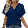 thumbnail image 1 of ZKCCNUK Summer Tops for Women Short Sleeve V Neck Tops with Side Shirring Loose Fit Shirts, 1 of 9