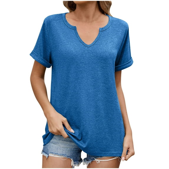 ZKCCNUK Summer Tops for Women Solid Color V-neck Short Sleeved Top T-shirt Top
