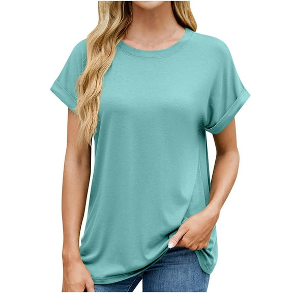 ZKCCNUK Summer Tops for Women Spring and Summer Solid Color Short Sleeved Round Neck Loose T-shirt Top