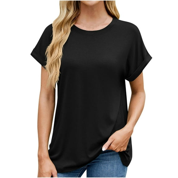 ZKCCNUK Summer Tops for Women Spring and Summer Solid Color Short Sleeved Round Neck Loose T-shirt Top