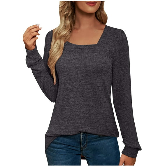 ZKCCNUK Tops for Women Trendy Round-Neck Long Sleeve Casual T-shirt Solid Blouse,Sizes S-2XL