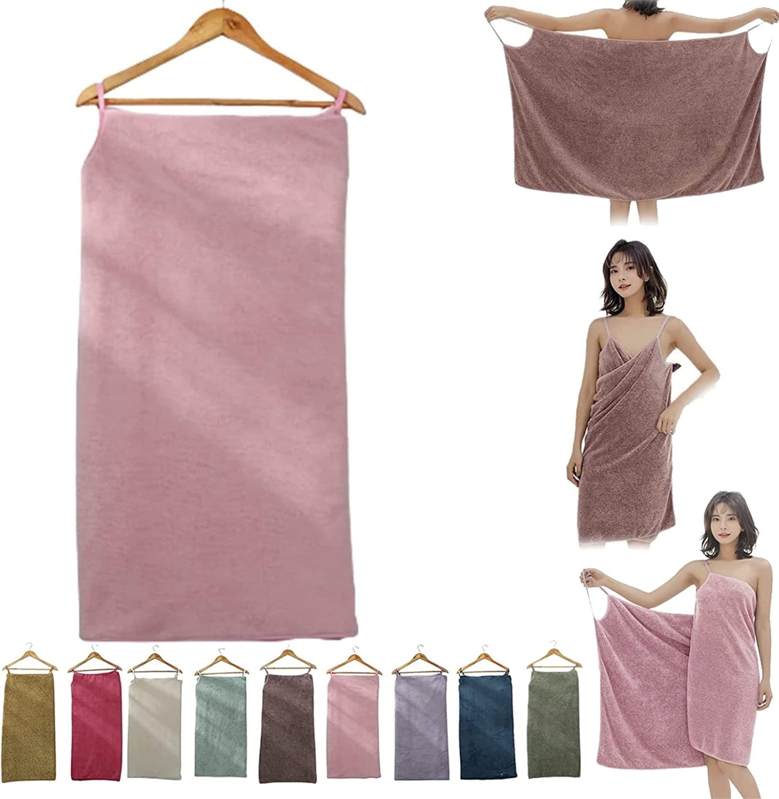 ZKCCNUK Towels for Bathroom Ultra Soft Wearable Bath Towel, Plus Size Coral Velvet Absorbent Women's Sling Thickened Bath Wrap Towel Adjust Quick Dry Wearable Beach Spa Bathrobes With 55.1" x 29.5"