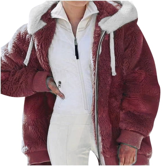 ZKCCNUK Winter Coats for Women Fleece Hoodie Sweatshirt Plus Size Zipper V-Neck Pullover Tops Long Sleeve Hooded Blouse Warm Outwear S-5XL