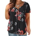 thumbnail image 1 of ZKCCNUK Women Plus Size V-neck Flowers Print Button Short Sleeve Tops T-Shirt Blouse Summer Plus Size Tops 2025, 1 of 6