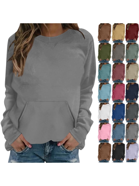 Sweatshirts for Women Plus Size Long Sleeve Shirts Crewneck Tops Pullover Blouse Oversized Pullover Womens Hoodies Sweatshirts Tunic Tops Lightweight Pullover Sweatshirts With Pockets