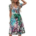 thumbnail image 1 of ZKCCNUK Women's Casual Fashion V-Neck Short Sleeve Bow Dress Summer Printing Dresses Wedding Guest Dresses for Beach Party, 1 of 6