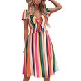 thumbnail image 1 of ZKCCNUK Women's Casual Fashi V-Neck Short Sleeve Bow Dress Summer Printing Dresses Wedding Guest Dresses for Beach Party, 1 of 6