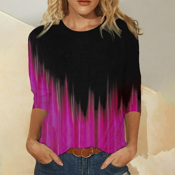 ZKCCNUK Women's Fashion Printed Mid-length 3/4 Sleeves Round Neck Casual Tops T-shirt Summer Plus Size Tops 2025