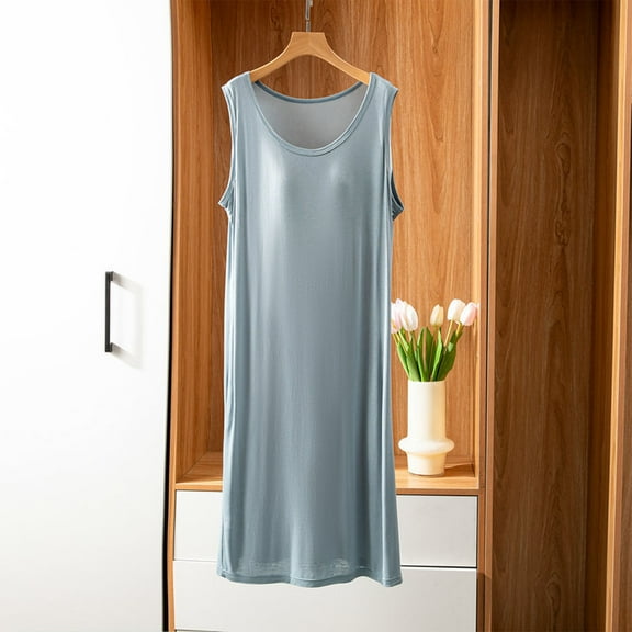 ZKCCNUK Women's Nightgowns & Sleepshirts Casual and Fashionable Solid Color Large Round Neck Sleepwear Dress Free Size
