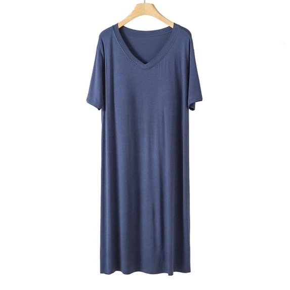 ZKCCNUK Women's Nightgowns & Sleepshirts Casual and Fashionable Solid Color Large Round Neck Sleepwear Dress XL-2XL