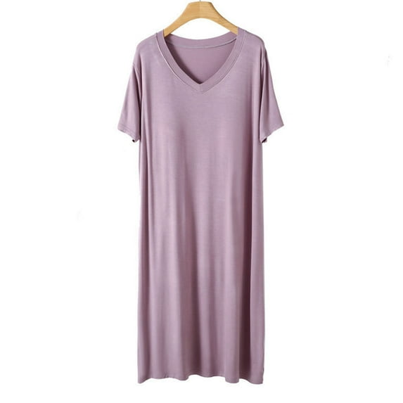 ZKCCNUK Women's Nightgowns & Sleepshirts Casual and Fashionable Solid Color Large Round Neck Sleepwear Dress XL-2XL