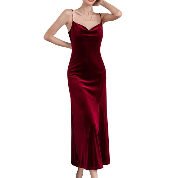 ZKCCNUK Women's Nightgowns & Sleepshirts Long Red Velvet Suspender Nightgown M-XL