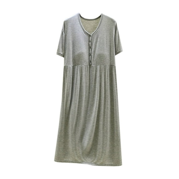ZKCCNUK Women's Nightgowns & Sleepshirts Women Blouse Plain Casual Round-Neck Regular Short Sleeve Long Sleepshirts M