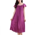 thumbnail image 1 of ZKCCNUK Women's Nightgowns & Sleepshirts Women Easy Solid Color Bow Fold Short Sleeve Ice Silk Long Sleepshirts Free Size, 1 of 1