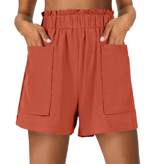 ZKCCNUK Women's Shorts Summer Solid Color Casual Cotton Linen Double Pocket Flower Bud High Waisted Five Quarter Pants S-2XL