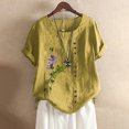 thumbnail image 1 of ZKCCNUK Women's Summer Casual Round Neck Short Sleeve Flower Printing Loose Shirt Tops Summer Plus Size Tops 2025, 1 of 4