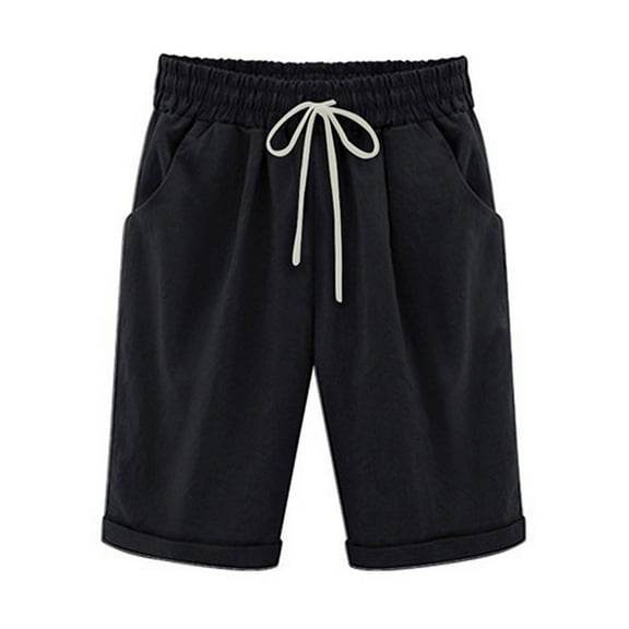 ZKCCNUK Women's Summer Solid Five Points Large Size Cotton Linen Pants Casual Pants Workout Bike Shorts on Clearance